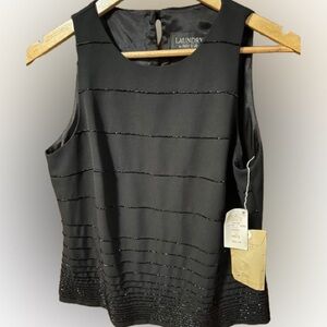 NWT Laundry by Shelli Segal Black Beaded Sleeveless Formal Lined Blouse Size 10